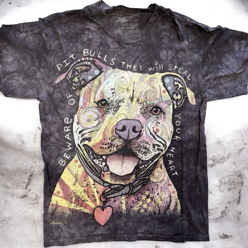 The Mountain T-Shirt Small Pit Bull Tie Dye Dean Russo Art Dog Tee Distressed S